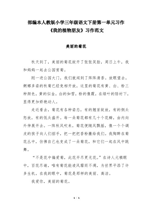 部编本人教版小学三年级语文下册第一单元习作我的植物朋友》习作范文《美丽的菊花》