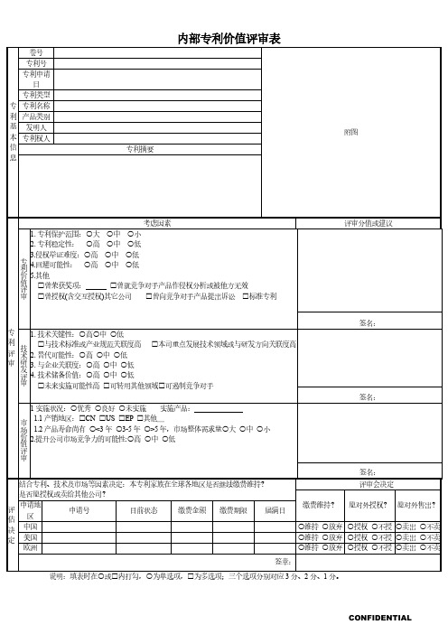 内部专利价值评审表模板