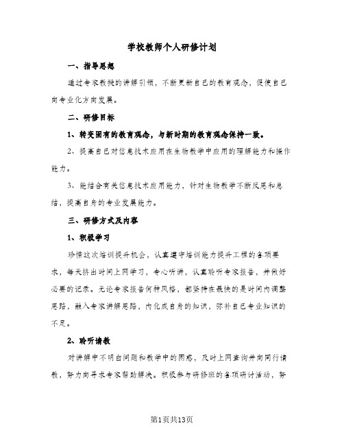 2023年学校教师个人研修计划(三篇)