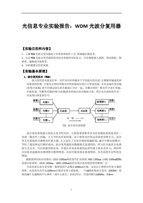 光信息专业实验报告：WDM光波分复用器