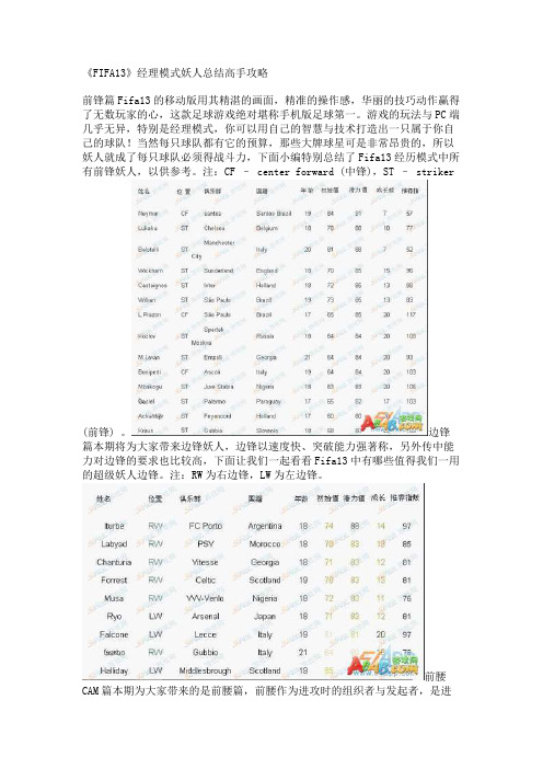 《FIFA13》经理模式妖人总结高手攻略