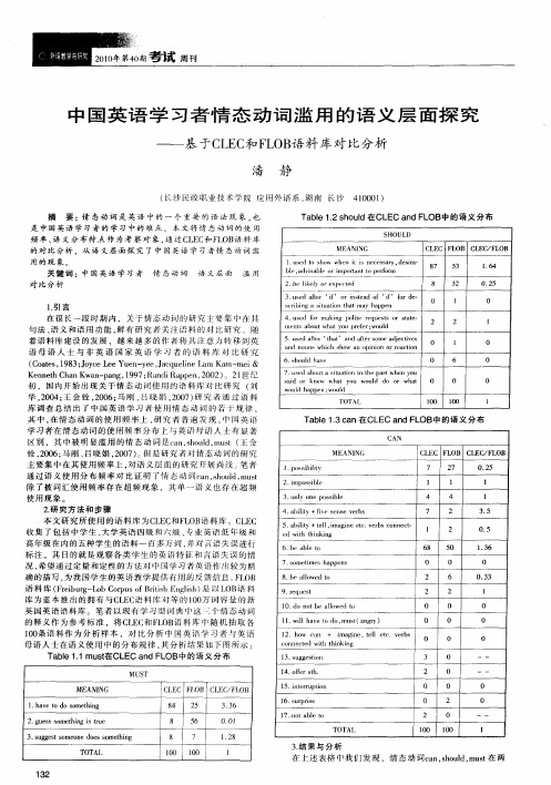 中国英语学习者情态动词滥用的语义层面探究——基于CLEC和FLOB语料库对比分析