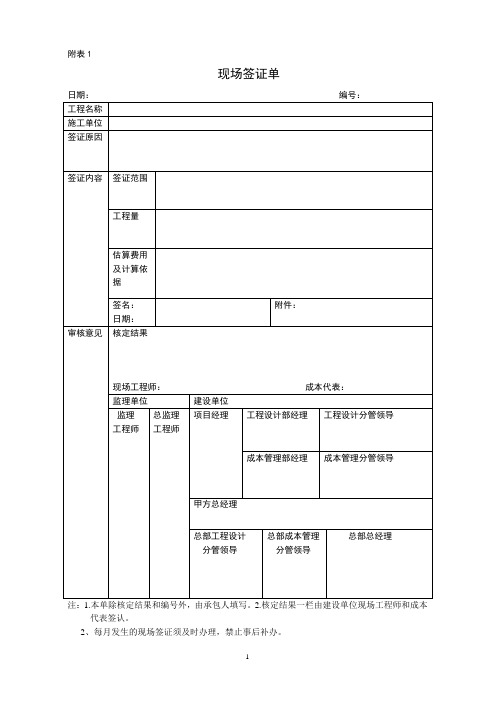 工程现场签证管理统一表格