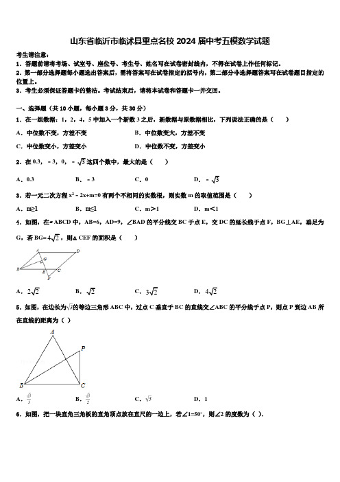 山东省临沂市临沭县重点名校2024届中考五模数学试题含解析