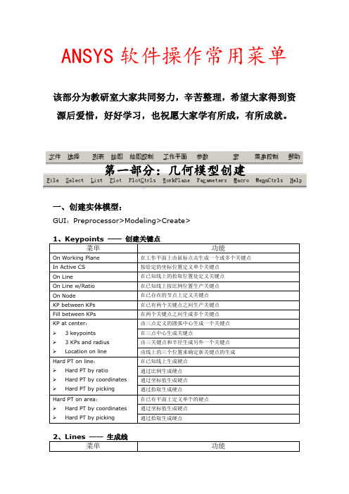 ANSYS操作菜单--中英文对照