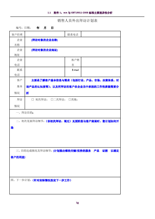 销售人员客户拜访计划表