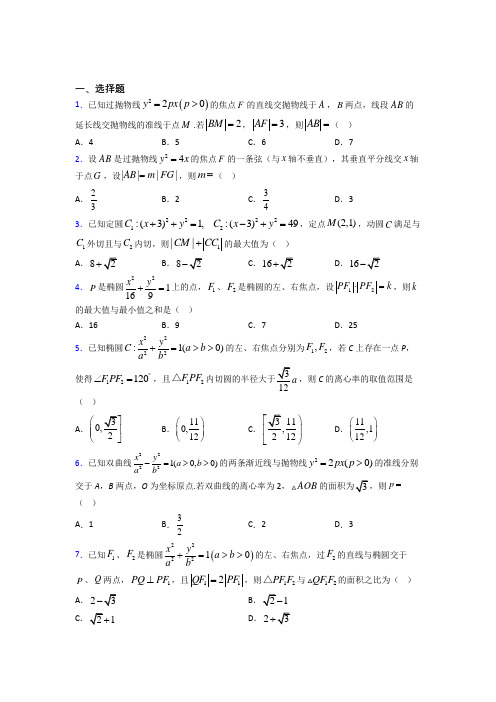 上海九峰实验学校高中数学选修2-1第三章《圆锥曲线与方程》检测卷(包含答案解析)