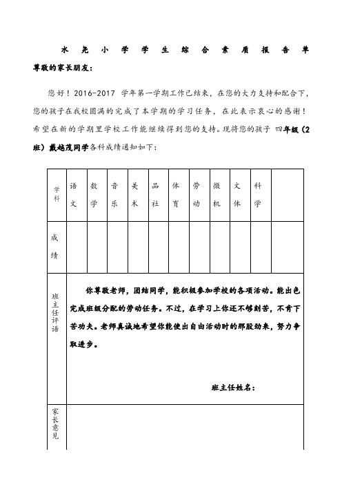 小学生综合素质报告单