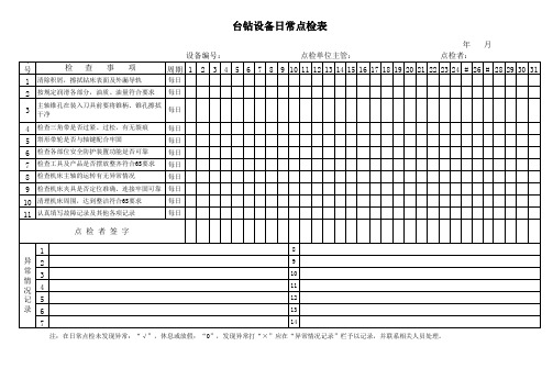 台钻设备日常点检表