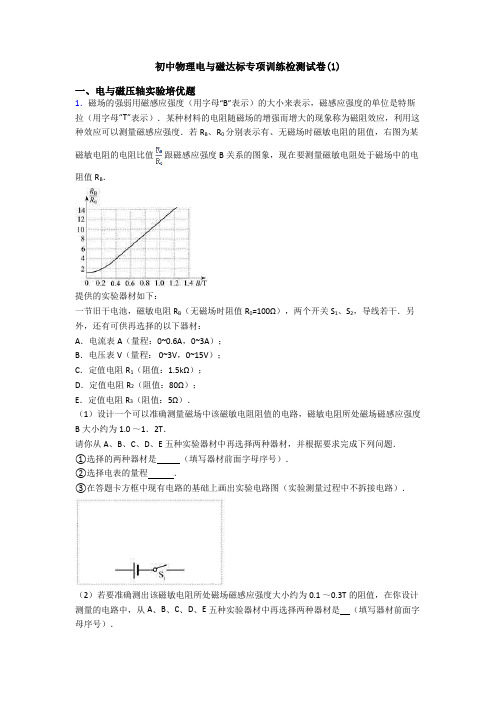 初中物理电与磁达标专项训练检测试卷(1)