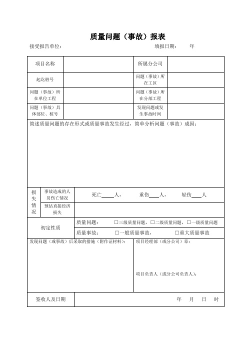 质量问题(事故)报表