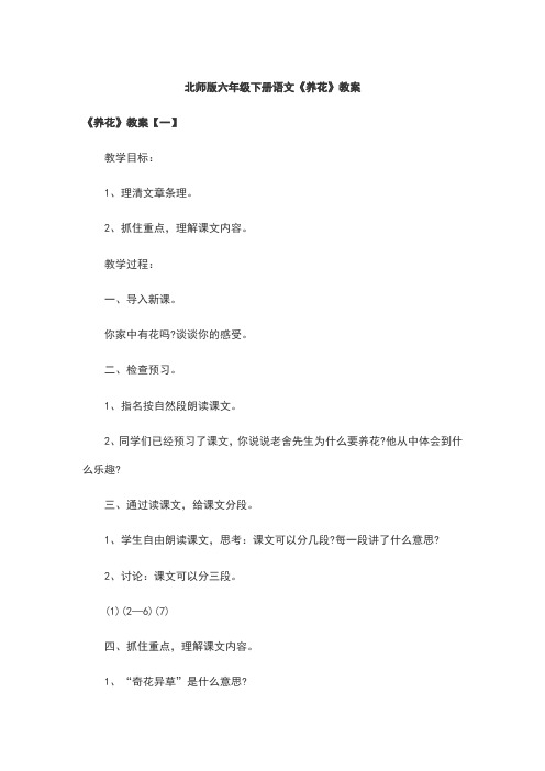 北师版六年级下册语文《养花》教案