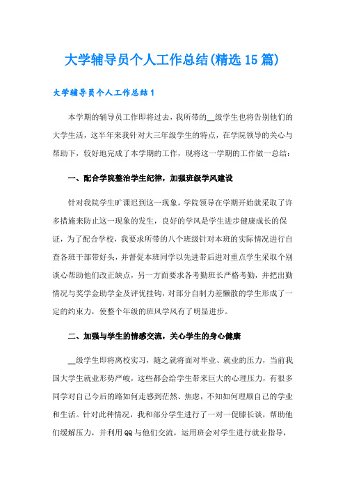 大学辅导员个人工作总结(精选15篇)