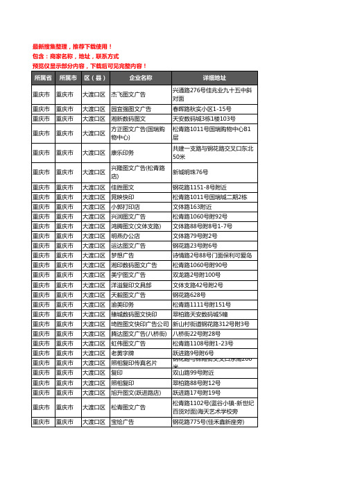 新版重庆市重庆市大渡口区打印企业公司商家户名录单联系方式地址大全33家