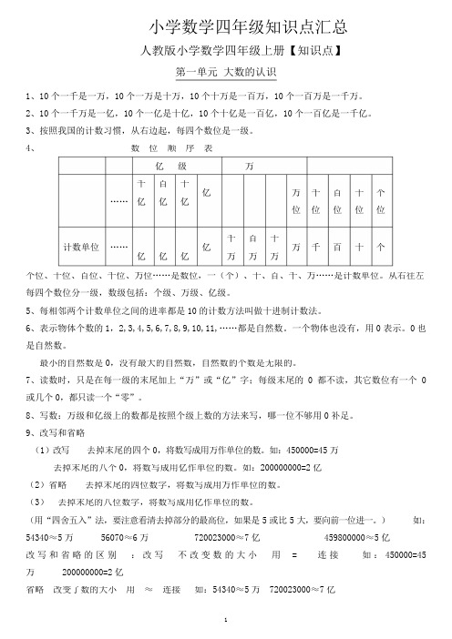 最新人教版小学四年级数学全册知识点汇总.优选