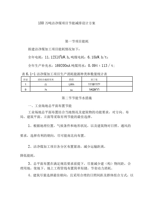 180万吨洁净煤项目节能减排设计方案