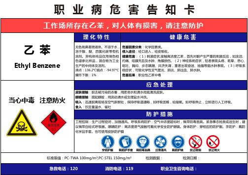 【乙苯】职业病危害告知卡(精编版)