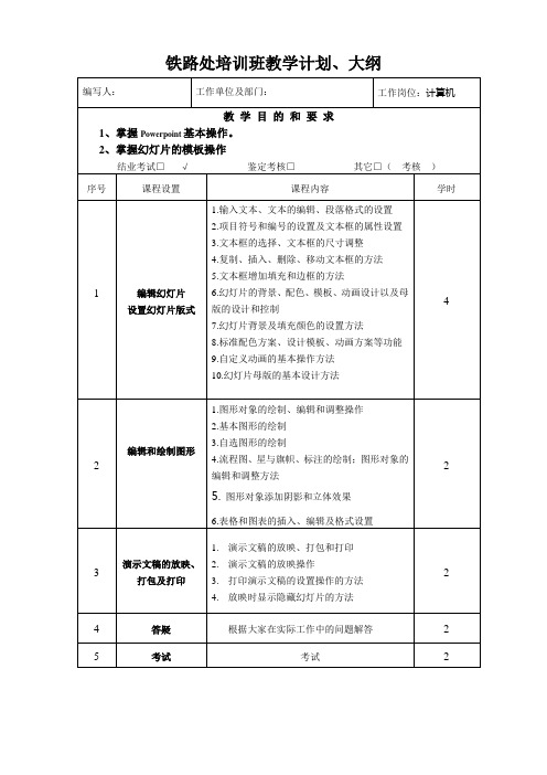 Powerpoint培训班教学计划、大纲内容