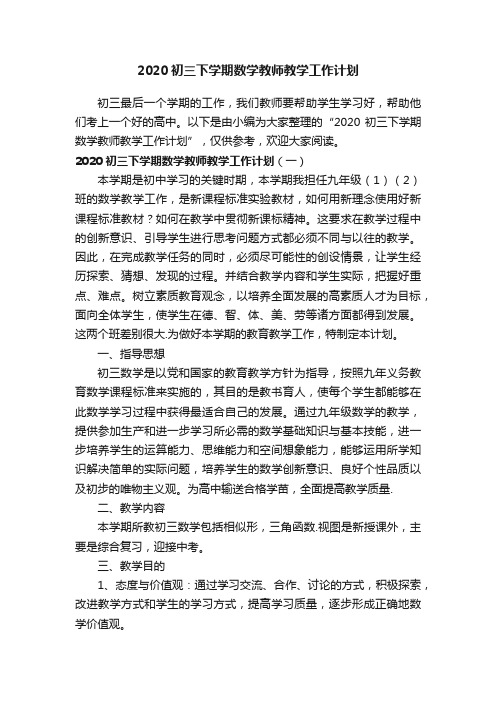 2020初三下学期数学教师教学工作计划