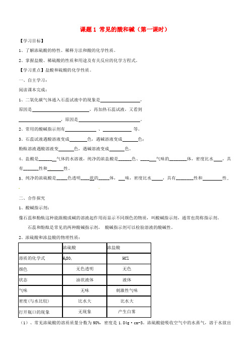 九年级化学下册第10单元课题1常见的酸和碱第1课时导学案