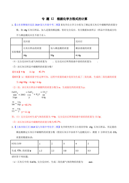 备战20年中考大题训练 专题12 根据化学方程式的计算(解析版)