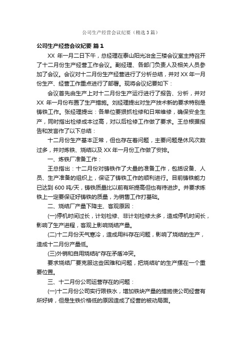 公司生产经营会议纪要（精选3篇）