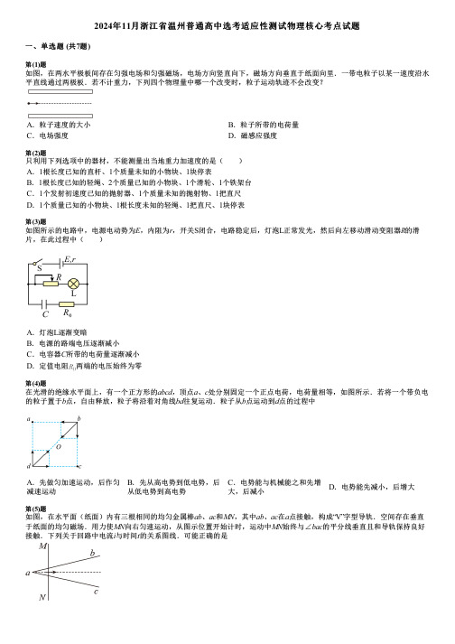 2024年11月浙江省温州普通高中选考适应性测试物理核心考点试题