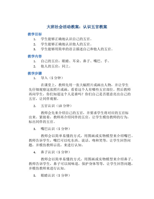 大班社会活动教案：认识五官教案(附教学反思) (2)