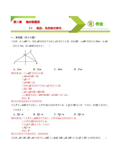 专题2.4 线段、角的轴对称性(备作业)八年级数学上册同步备课系列(苏科版)