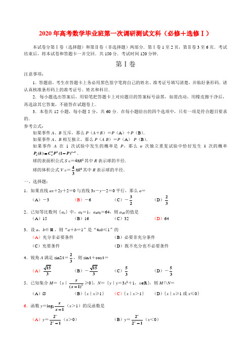 2020年高考数学毕业班第一次调研测试文科(必修+选修Ⅰ)