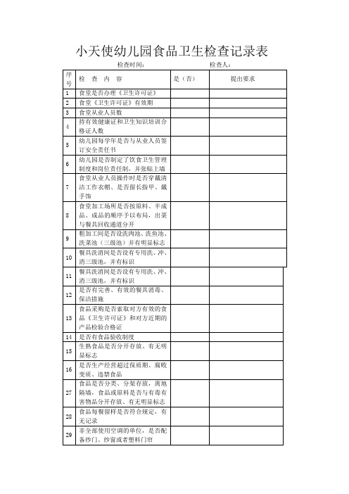 幼儿园食品卫生检查记录表