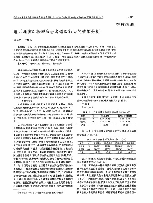 电话随访对糖尿病患者遵医行为的效果分析