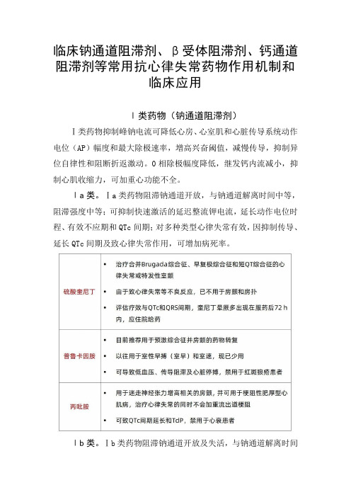 临床钠通道阻滞剂、β受体阻滞剂、钙通道阻滞剂等常用抗心律失常药物作用机制和临床应用