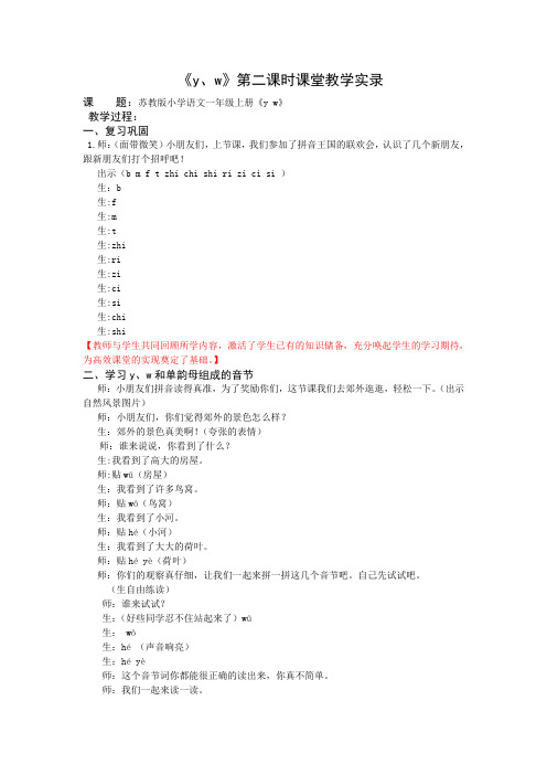 1上汉语拼音9《y w》第二课时 教学实录