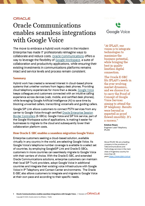 Oracle Communications Google Voice 集成说明书