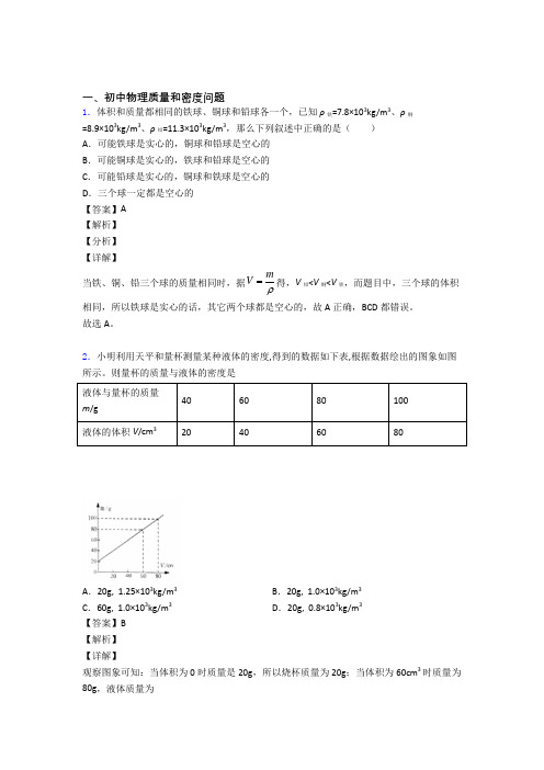 2020-2021济南全国中考物理质量和密度问题的综合中考真题汇总