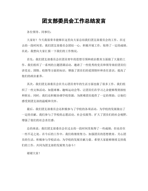 团支部委员会工作总结发言