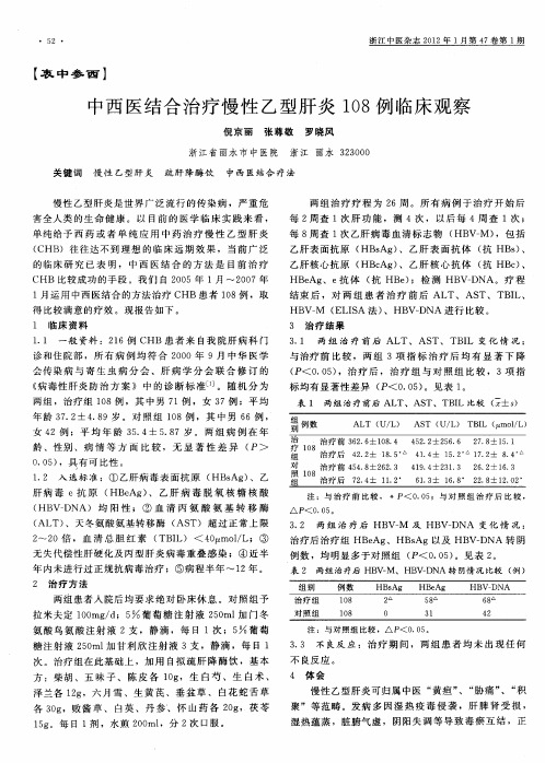 中西医结合治疗慢性乙型肝炎108例临床观察