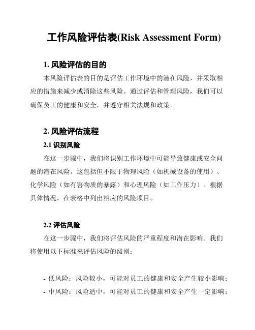 工作风险评估表(Risk Assessment Form)