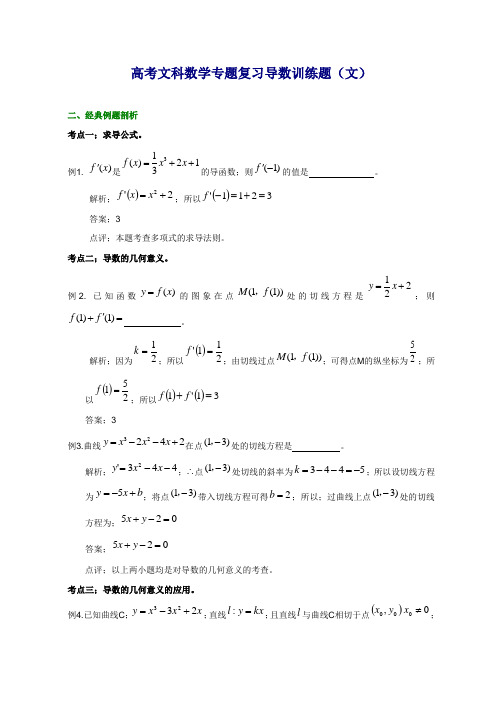 高考文科数学专题复习导数训练题