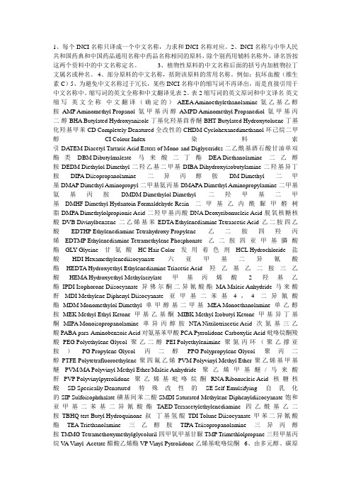 国际化妆品原料命名(INCI)中文译名通则