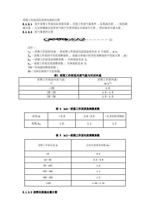 采煤工作面实际需要风量的计算