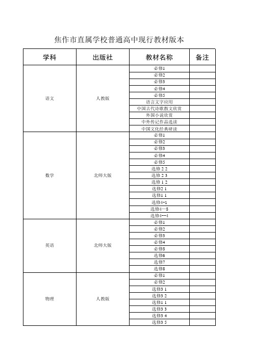 焦作市直属学校普通高中现行教材版本