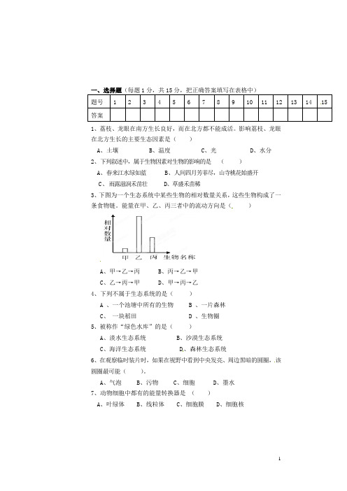 江西省赣县第二中学九年级生物上学期期中试题 新人教版