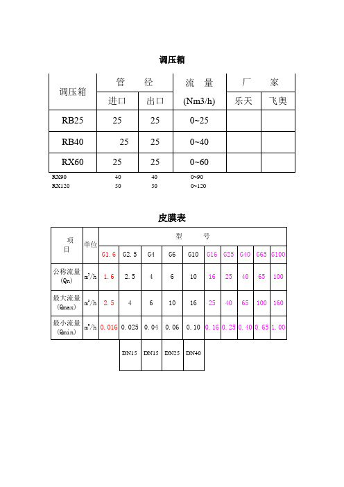 调压箱、流量计统计表(重要)