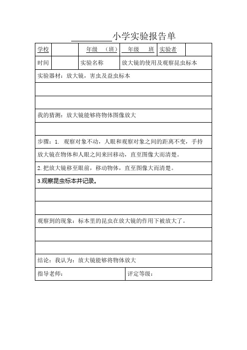 2020年小学科学实验报告单  六年级下(共11份)