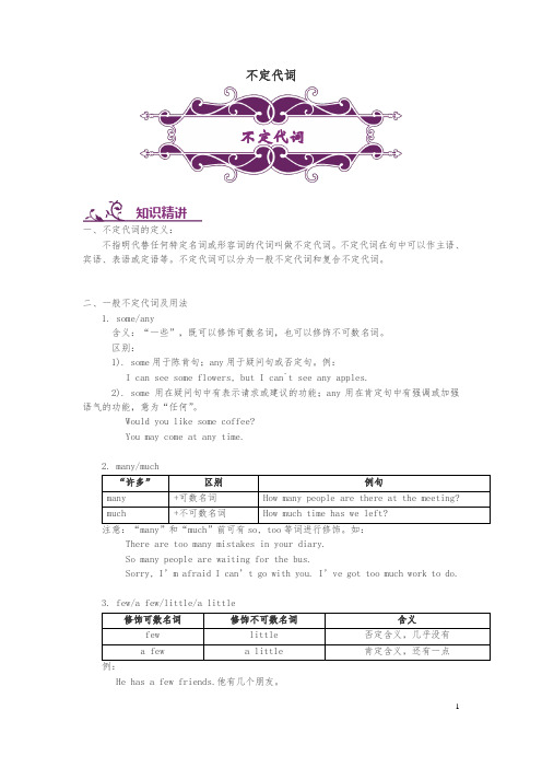 2019中考英语专题讲练： 不定代词(含解析)