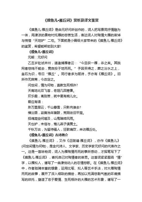 《摸鱼儿·雁丘词》赏析及译文鉴赏