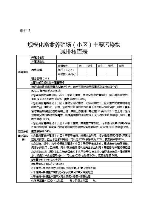 规模化畜禽养殖场(小区)主要污染物 减排核查表