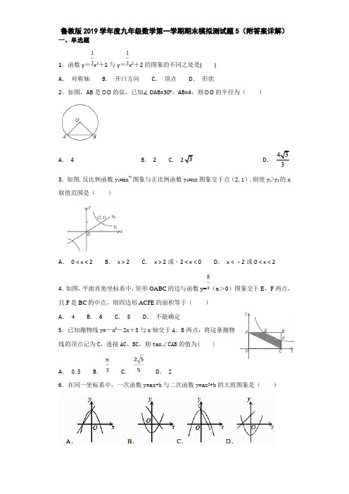 鲁教版2019学年度九年级数学第一学期期末模拟测试题5(附答案详解)